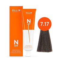 Крем краска для волос OLLIN N-JOY 7/17 русый пепельно-коричневый, 100 мл