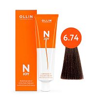Крем краска для волос OLLIN N-JOY 6/74 темно–русый коричнево-медный, 100 мл